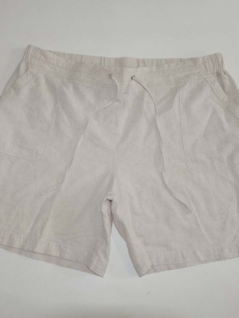 Talbots Womens Pull On Tie Waist Shorts Size 14 Beige Linen Cotton Elastic Waist